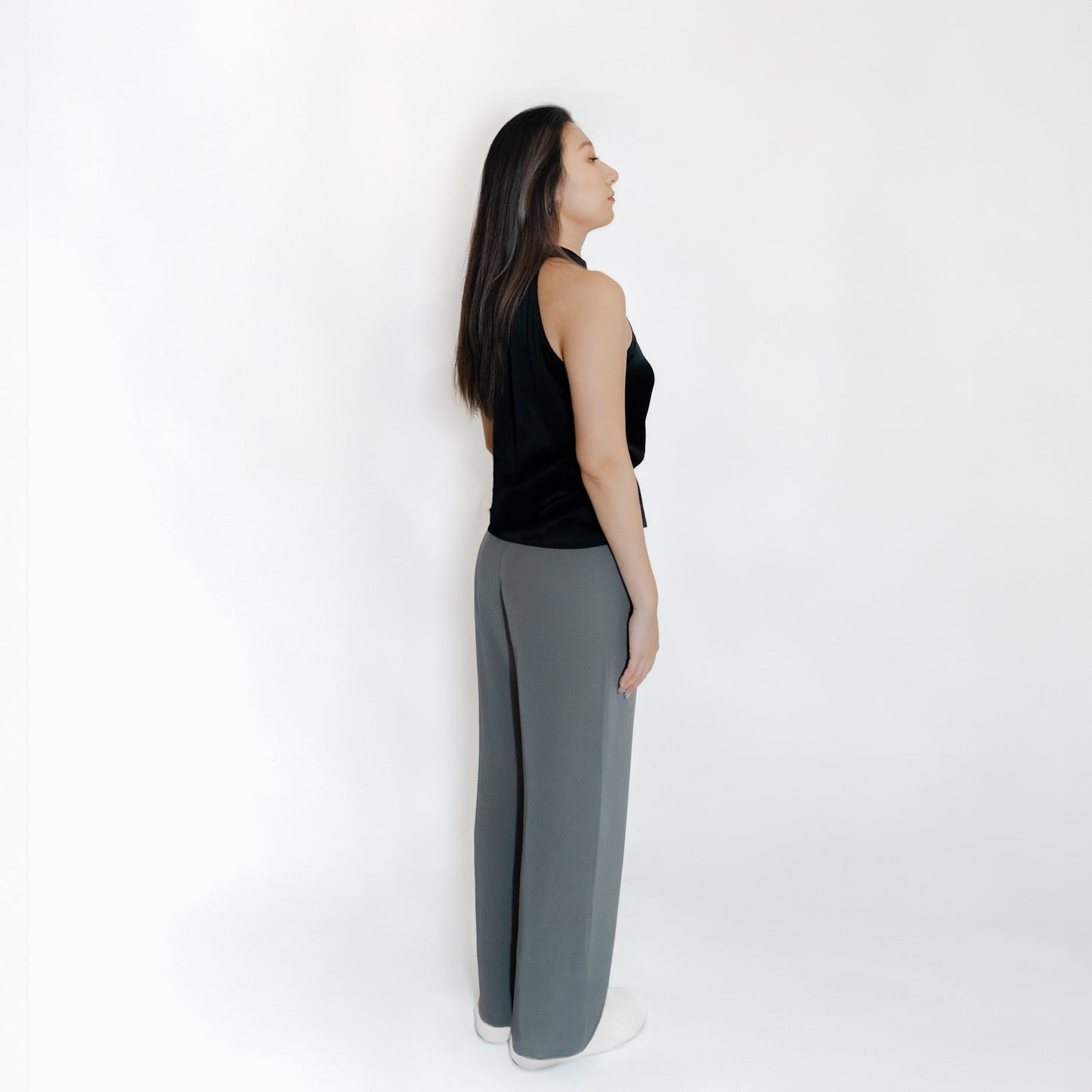 Washable Silk- Halter Top - Black