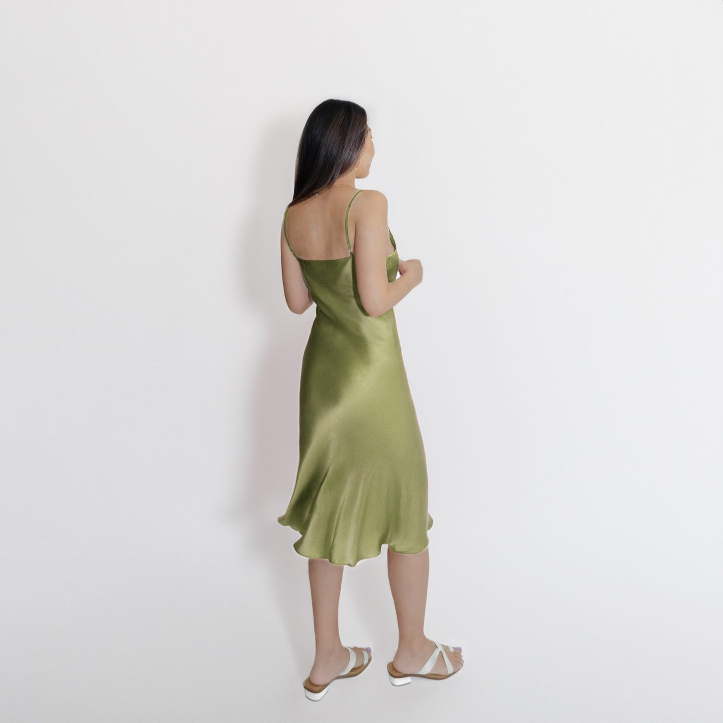 Washable Silk- Slip Dress - Green