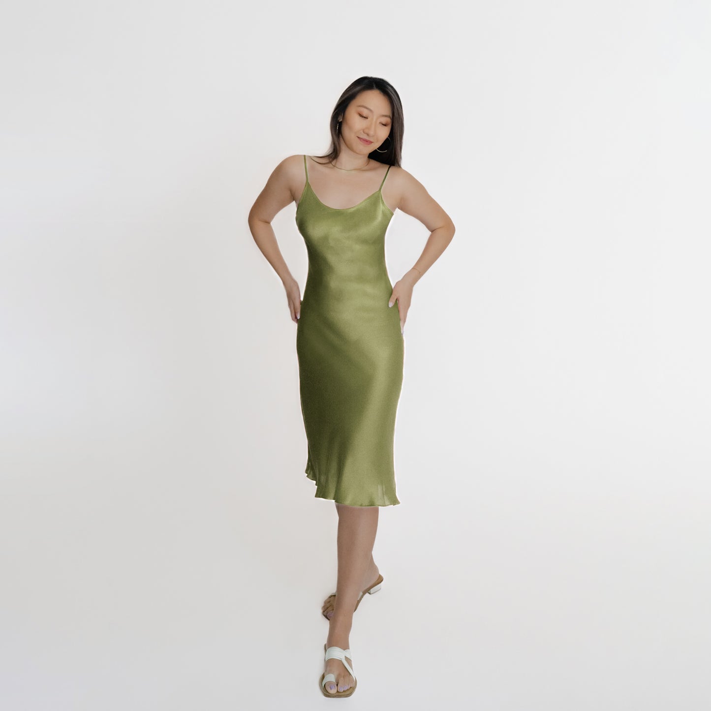 Washable Silk- Slip Dress - Green
