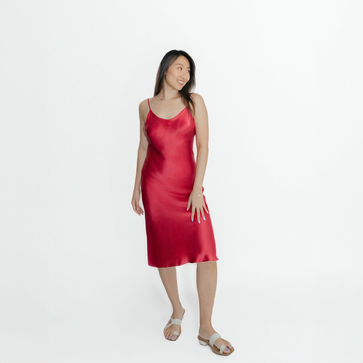 Washable Silk- Slip Dress - Red