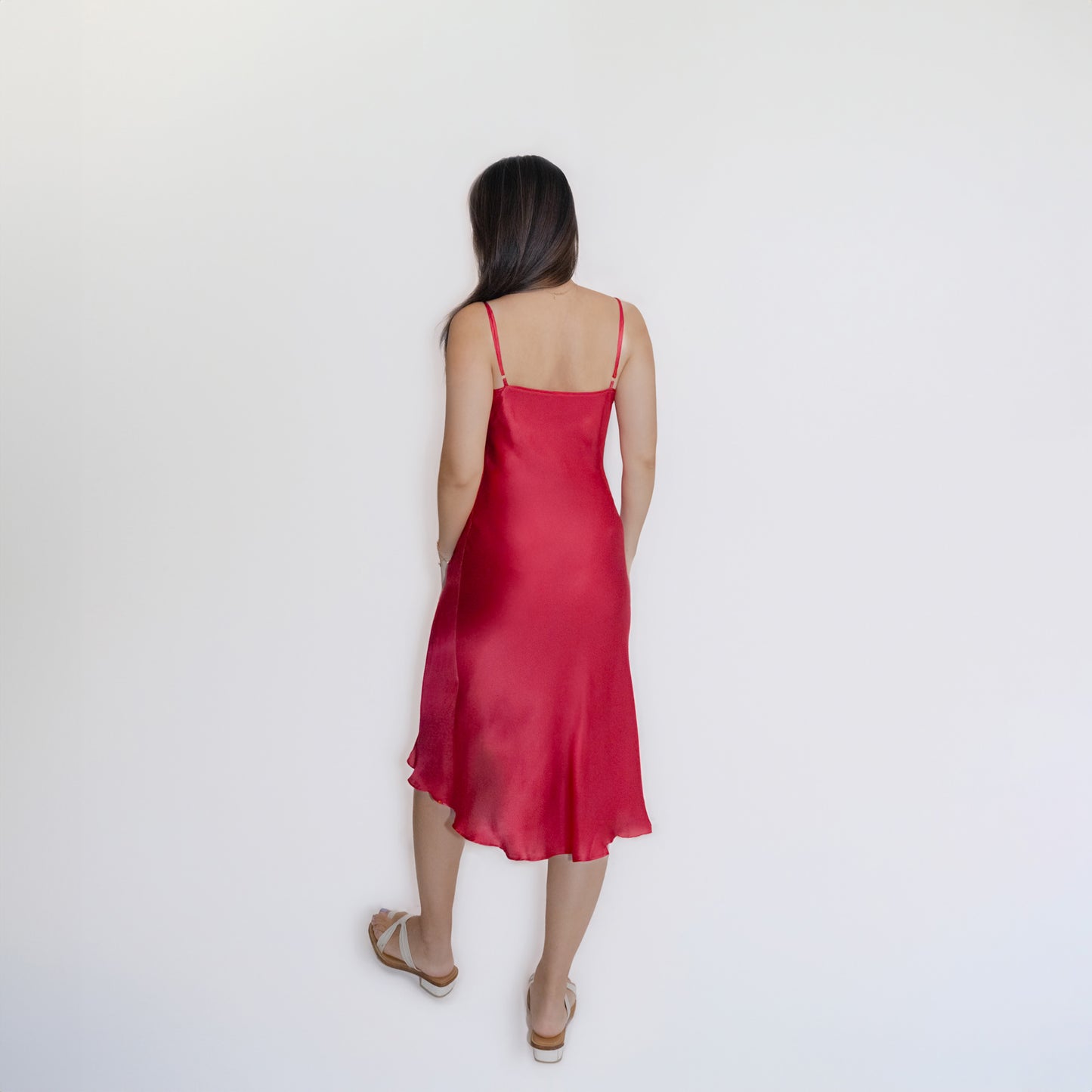 Washable Silk- Slip Dress - Red