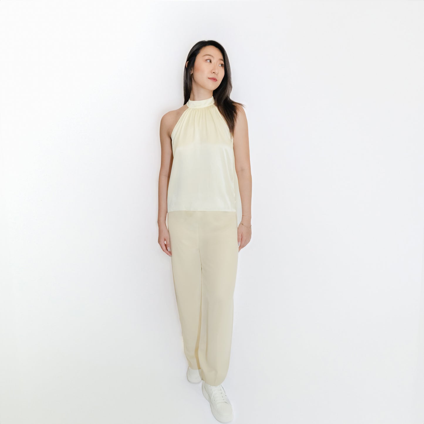 Washable Silk- Halter Top - Ivory White