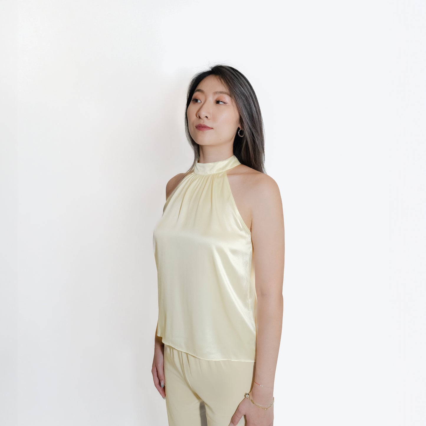 Washable Silk- Halter Top - Ivory White