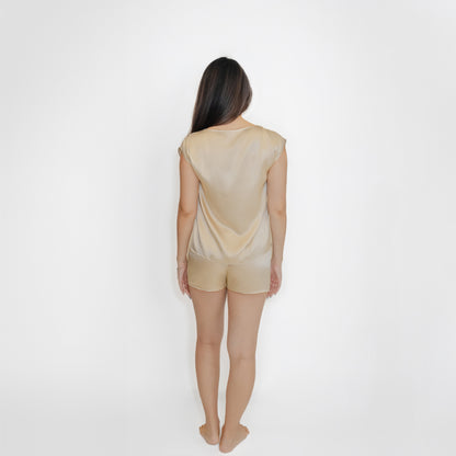 Washable Silk- Cap Sleeved Shorties Set- Champagne