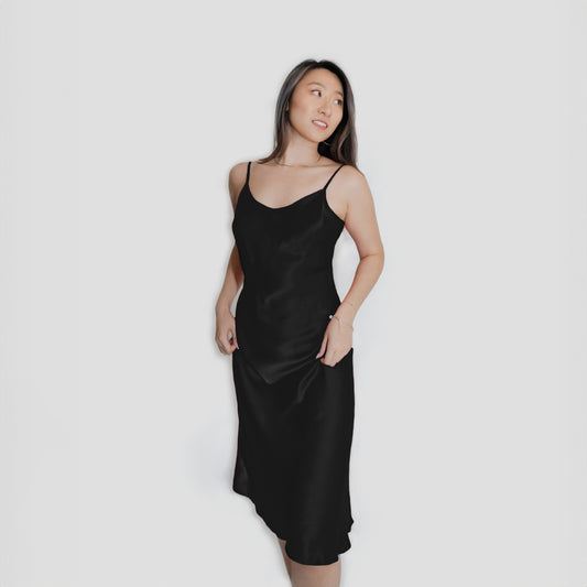 Washable Silk- Slip Dress - Black