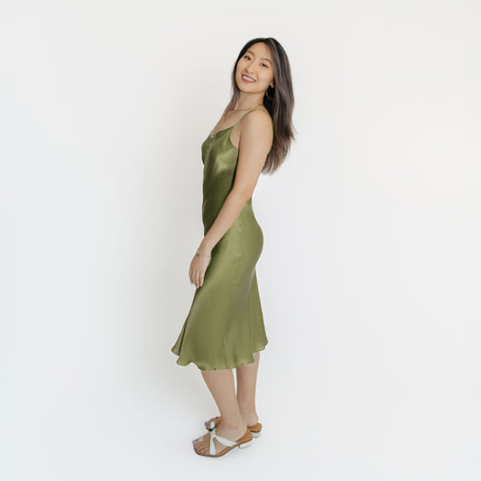 Washable Silk- Slip Dress - Green