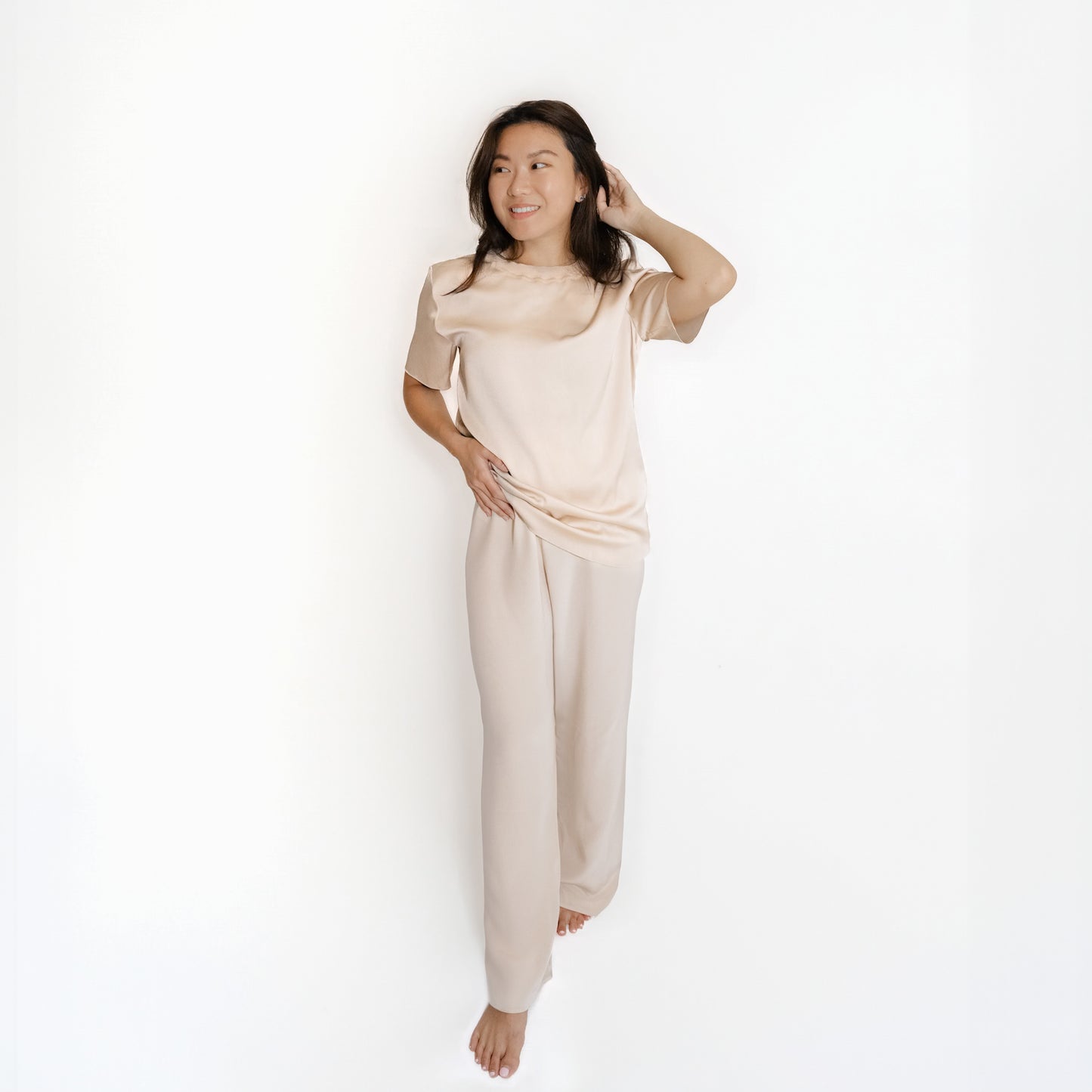 Washable Silk- Oversize Tee - Beige